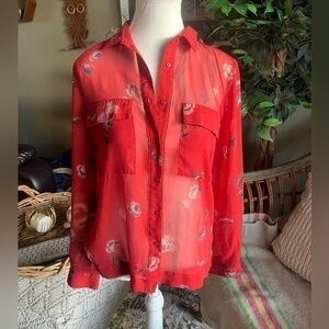 Gap Sheer Red Floral Blouse